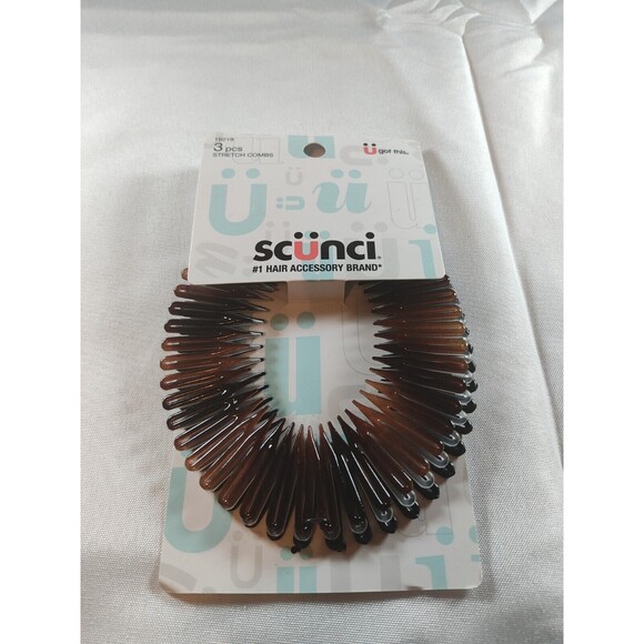 Scunci Stretch Combs Headbands Assorted Brown Black Clear 3 Pack - Picture 1 of 2